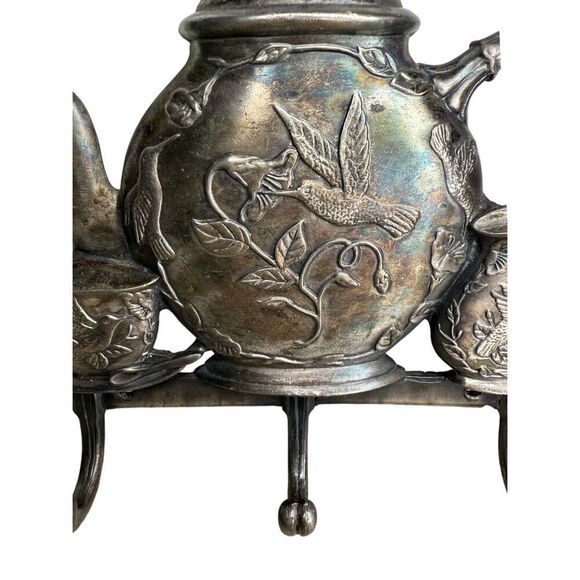 Vintage Tea Set Wall Hanger with 3 Hooks Silver Plated Kitchen home Decor - Picture 5 of 7